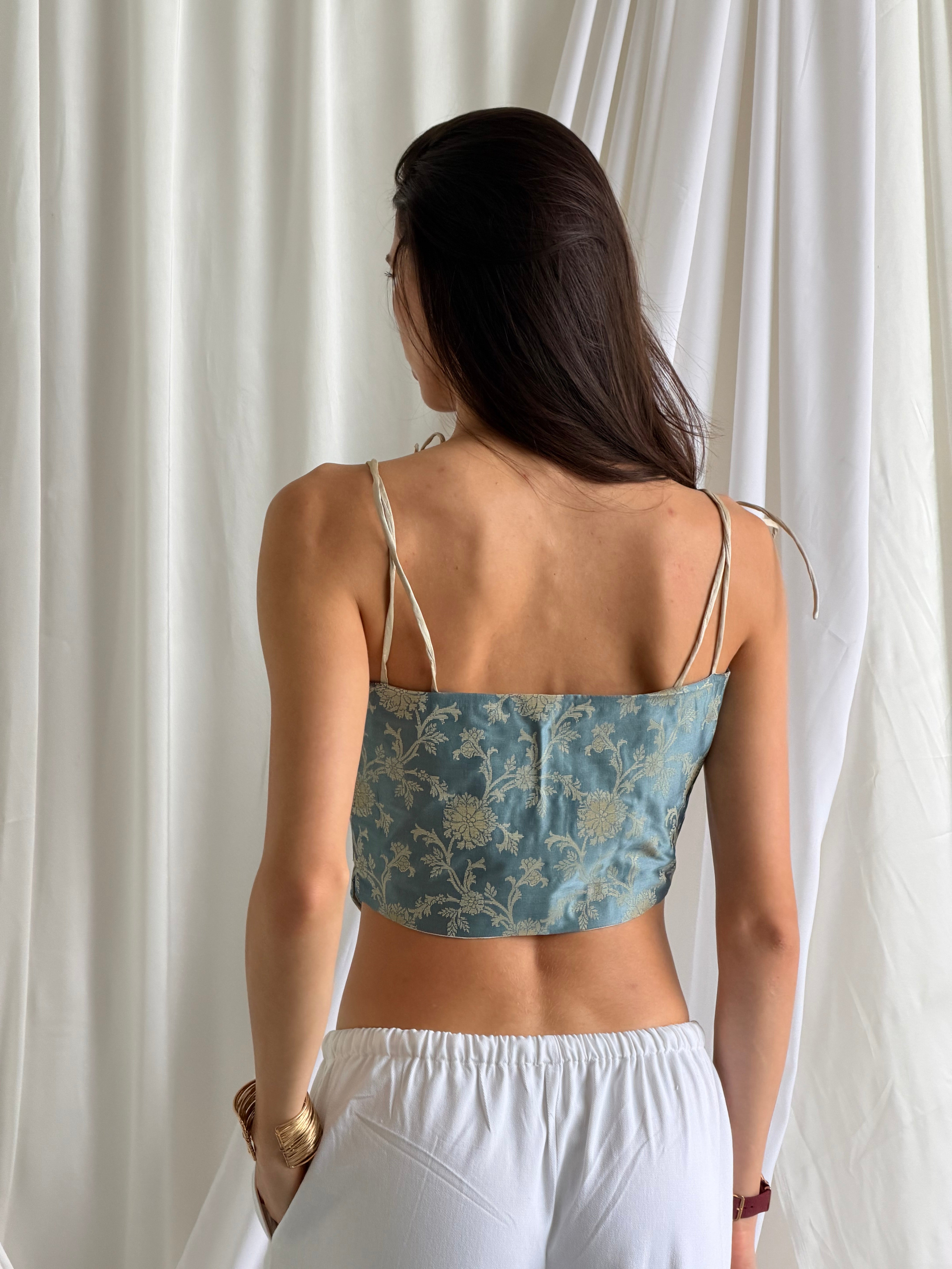 Zeenat Corset for Women | Blue Brocade Corset Blouse – Evierose