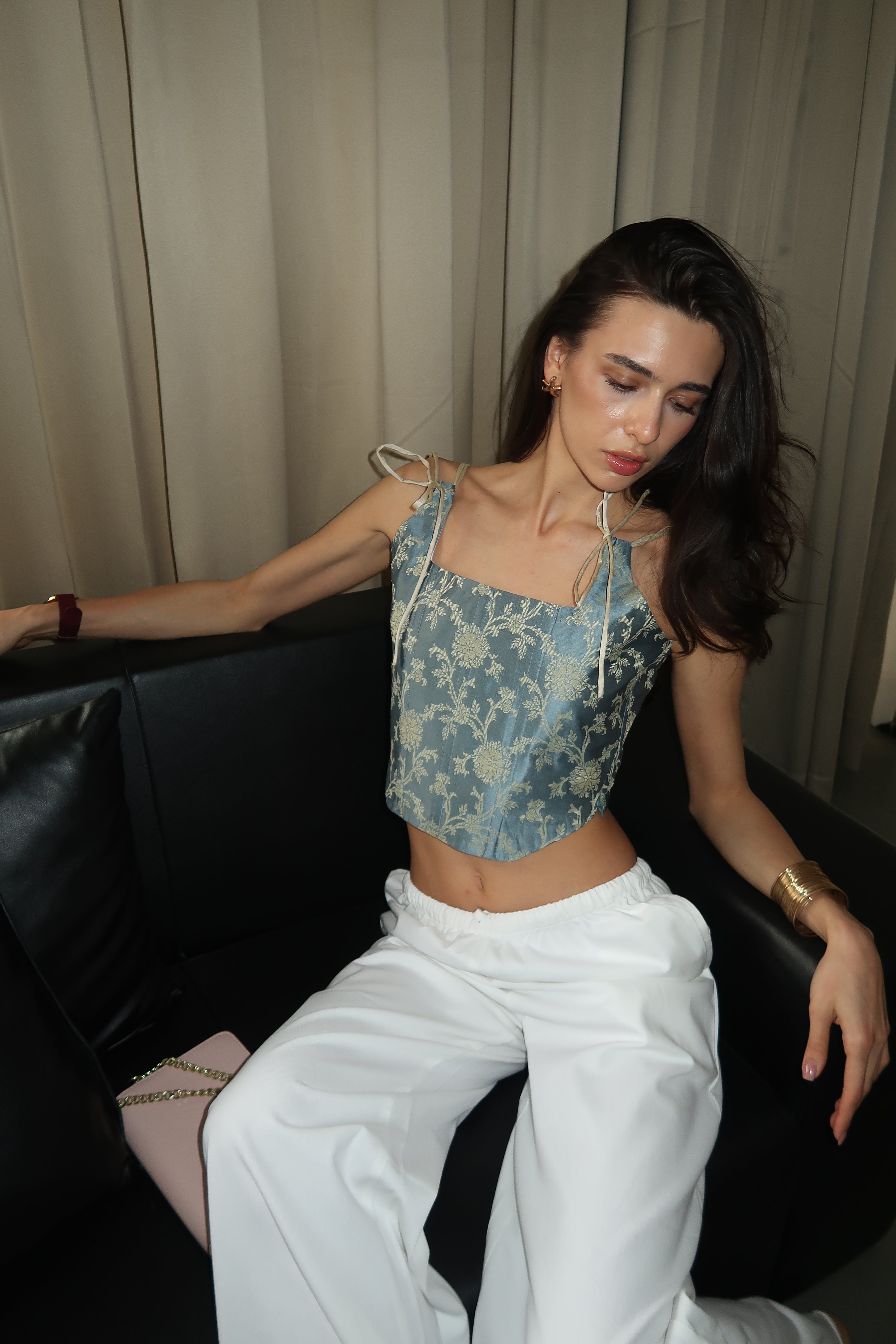 Zeenat Corset for Women | Blue Brocade Corset Blouse – Evierose
